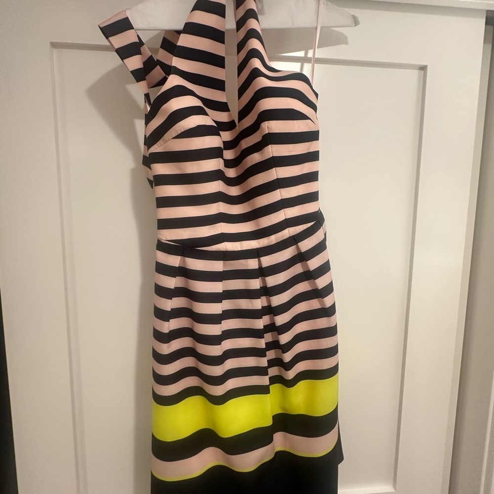 Ted Baker One Shoulder Striped Dress in Pink and Yellow